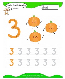 3 Rakamı Çizgi Çalışmaları Çalışma Sayfaları